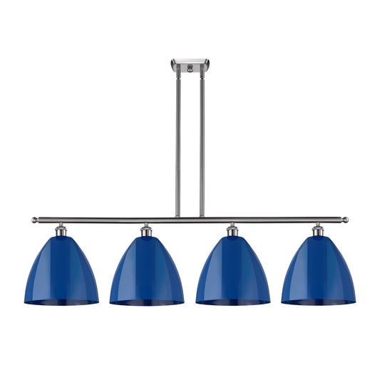 Innovations Plymouth 50in 4-Light Island Light | Industrial Farmhouse Brushed Satin Nickel and Matte Blue Metal | Kitchen | Model 516-4I-SN-MBD-12-BL-LED