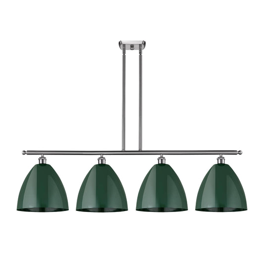 Innovations Plymouth 50.25in 4-Light Island Light | Industrial Farmhouse Brushed Satin Nickel and Matte Green Metal | Model 516-4I-SN-MBD-12-GR-LED