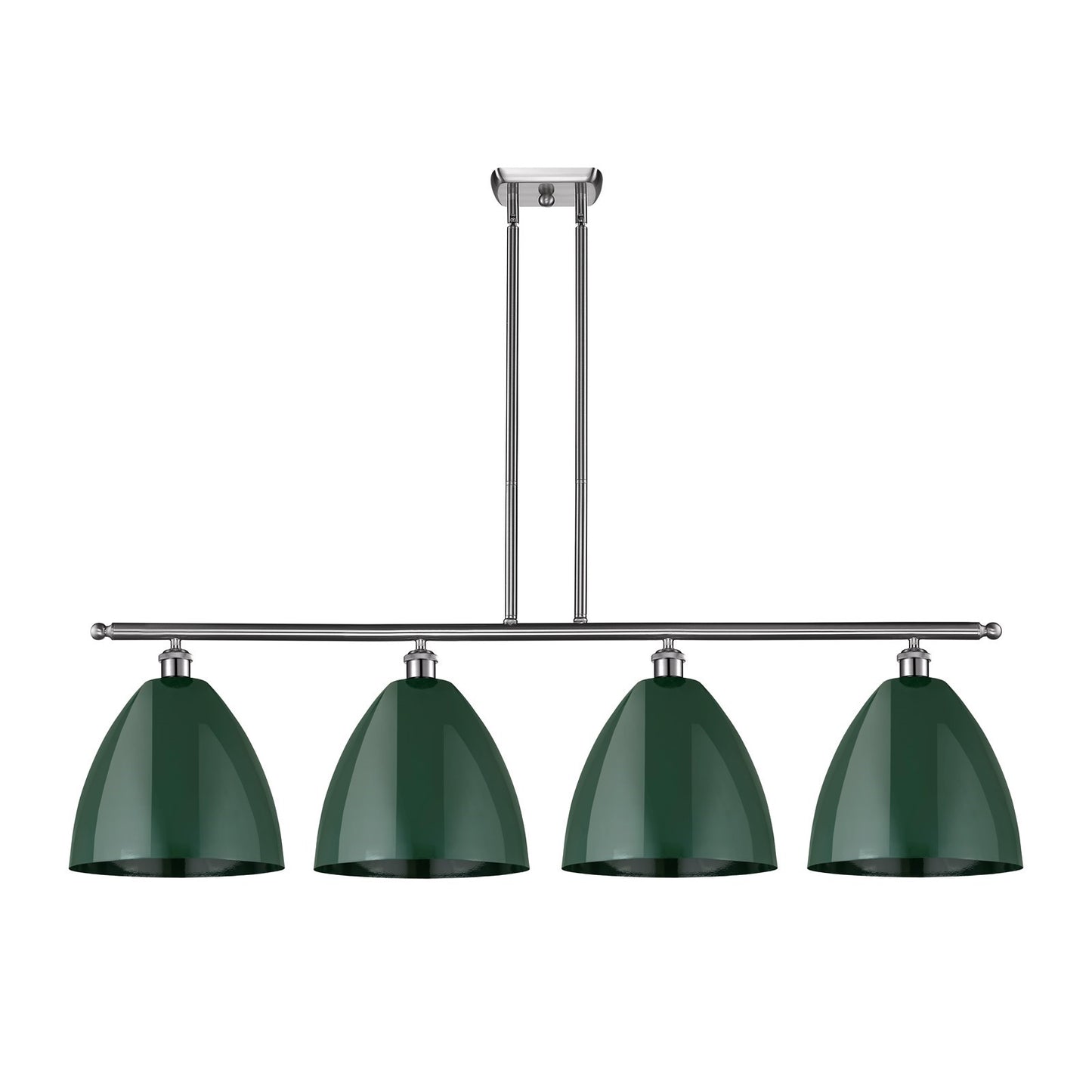 Innovations Plymouth 50.25in 4-Light Island Light | Industrial Farmhouse Brushed Satin Nickel and Matte Green Metal | Model 516-4I-SN-MBD-12-GR-LED