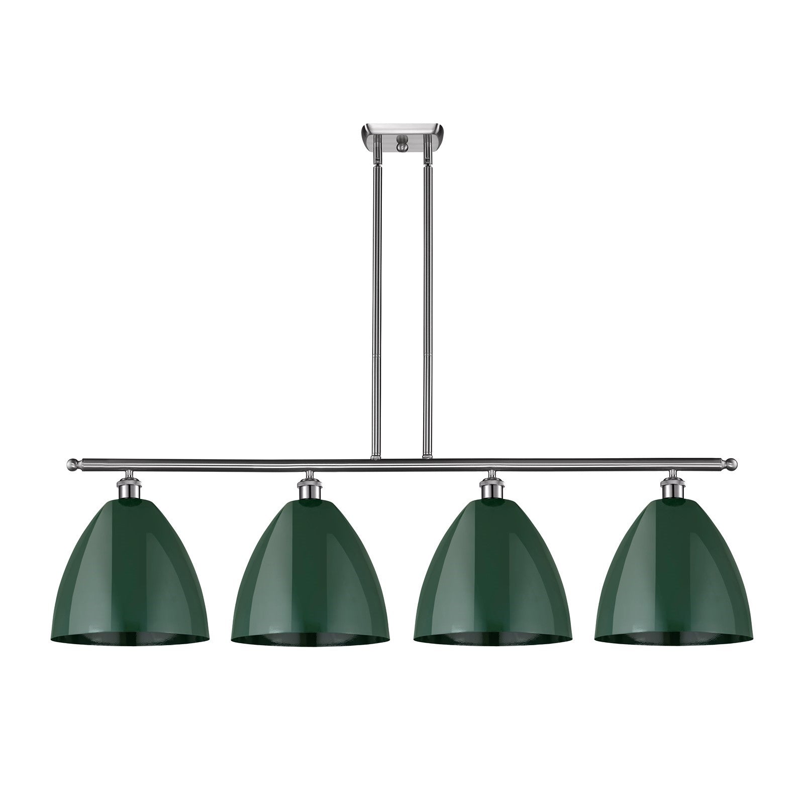 Innovations Plymouth 50.25in 4-Light Island Light | Industrial Farmhouse Brushed Satin Nickel and Matte Green Metal | Model 516-4I-SN-MBD-12-GR-LED