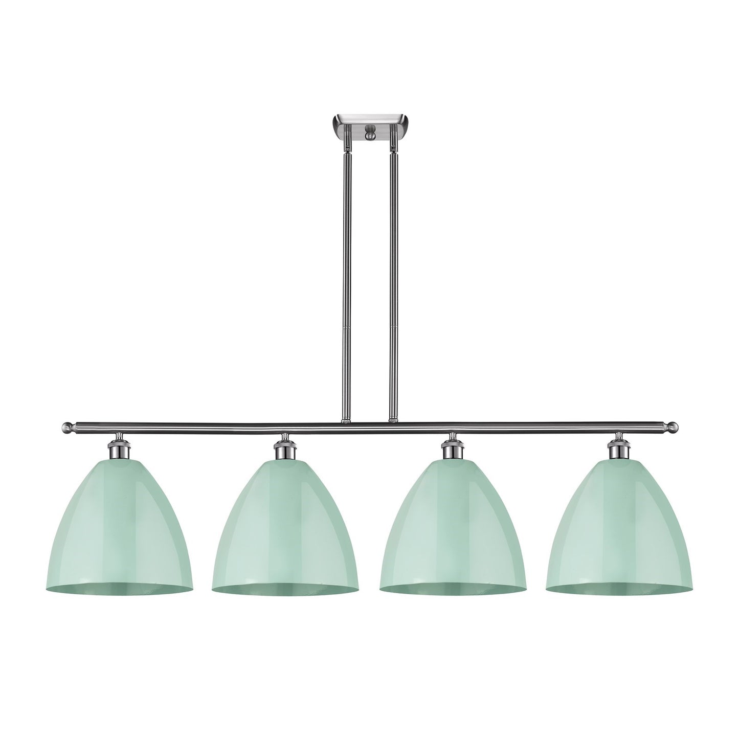 Innovations Plymouth 50in 4-Light Island Light | Industrial Farmhouse Brushed Satin Nickel and Matte Seafoam Metal | Model 516-4I-SN-MBD-12-SF-LED