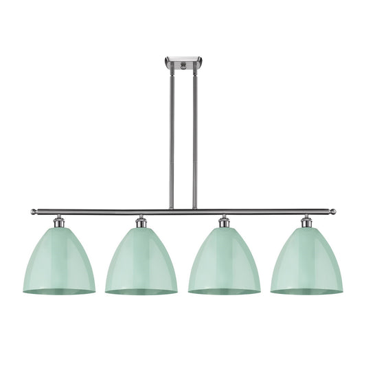 Innovations Plymouth 50in 4-Light Island Light | Industrial Farmhouse Brushed Satin Nickel and Matte Seafoam Metal | Model 516-4I-SN-MBD-12-SF-LED