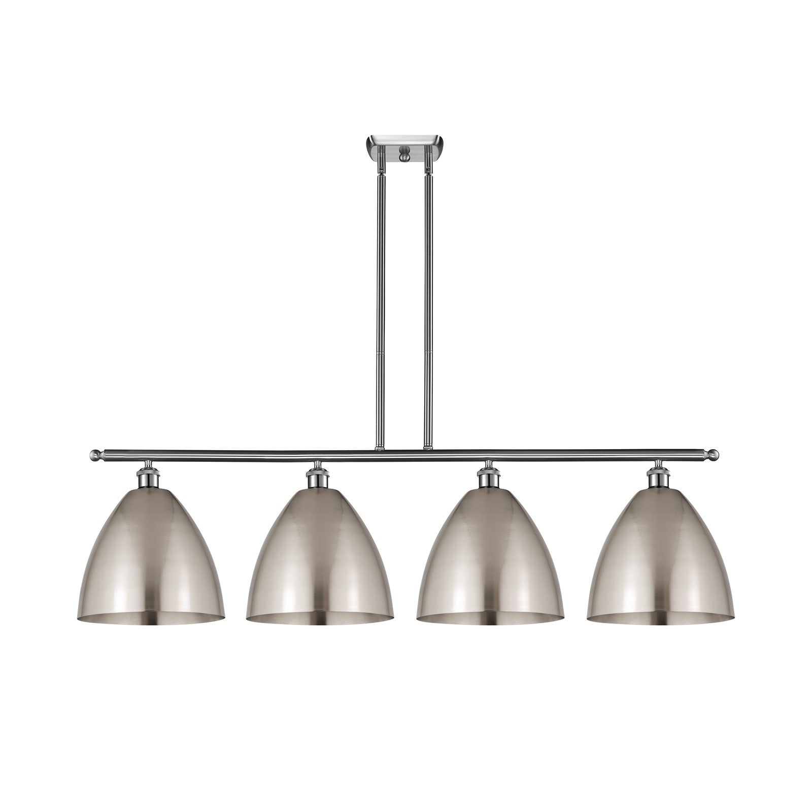 Innovations Bristol 50in 4-Light Island Light | Industrial Farmhouse Brushed Satin Nickel Steel and Metal Shade | Kitchen | Model 516-4I-SN-MBD-12-SN