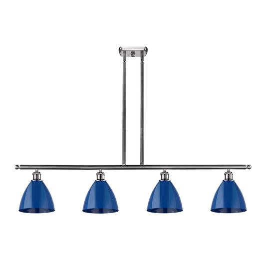 Innovations Plymouth 48in 4-Light Island Light | Industrial Brushed Satin Nickel and Matte Blue Metal | Kitchen Island & | Model 516-4I-SN-MBD-75-BL-LED