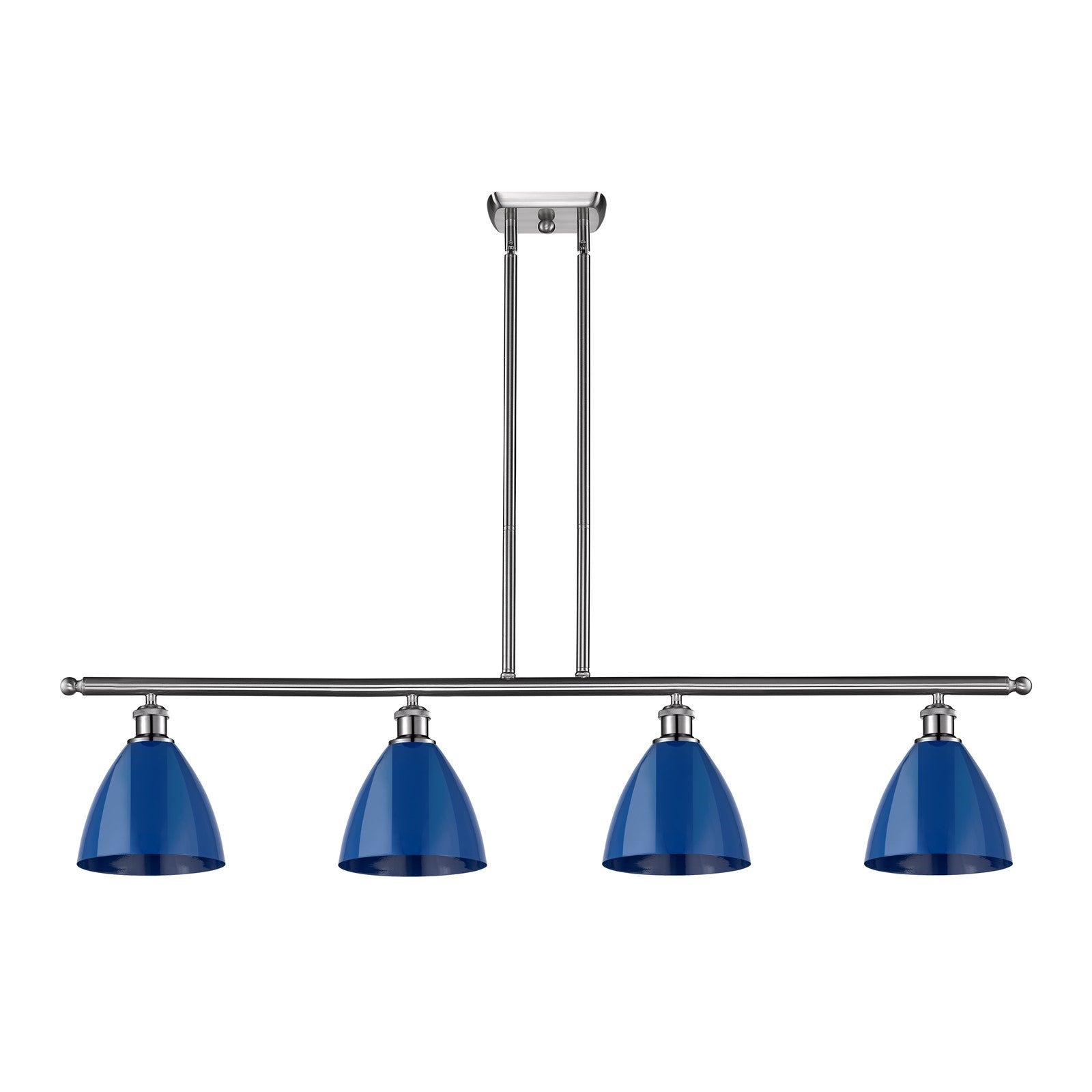 Innovations Plymouth 48in 4-Light Island Light | Industrial Brushed Satin Nickel and Matte Blue Metal | Kitchen Island & | Model 516-4I-SN-MBD-75-BL-LED
