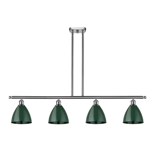Innovations Plymouth 48in 4-Light Island Light | Industrial Farmhouse Brushed Satin Nickel and Matte Green Metal | Kitchen | Model 516-4I-SN-MBD-75-GR