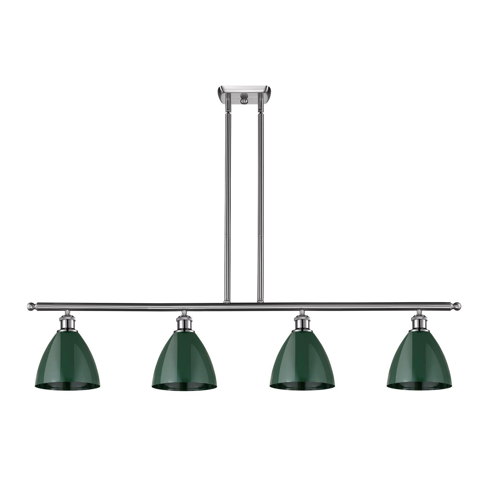 Innovations Plymouth 48in 4-Light Island Light | Industrial Brushed Satin Nickel and Matte Green Metal | Kitchen Island | Model 516-4I-SN-MBD-75-GR-LED