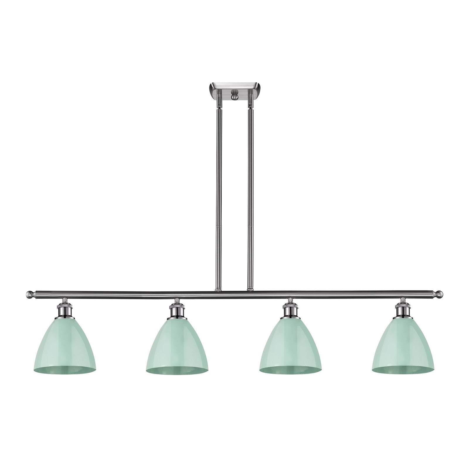 Innovations Plymouth 48in 4-Light Island Light | Industrial Farmhouse Brushed Satin Nickel and Matte Seafoam Metal | Kitchen | Model 516-4I-SN-MBD-75-SF