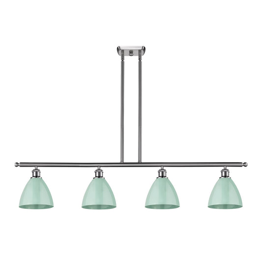 Innovations Plymouth 48in 4-Light Island Light | Industrial Farmhouse Brushed Satin Nickel and Matte Seafoam Metal Shade | Model 516-4I-SN-MBD-75-SF-LED