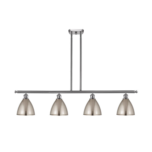 Innovations Bristol 48in 4-Light Island Light | Industrial Farmhouse Brushed Satin Nickel Steel and Metal Shade | Kitchen | Model 516-4I-SN-MBD-75-SN-LED
