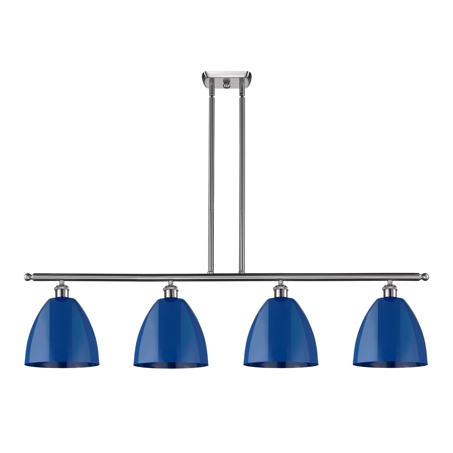 Innovations Plymouth 48in 4-Light Island Light | Industrial Farmhouse Brushed Satin Nickel and Matte Blue Metal | Kitchen | Model 516-4I-SN-MBD-9-BL
