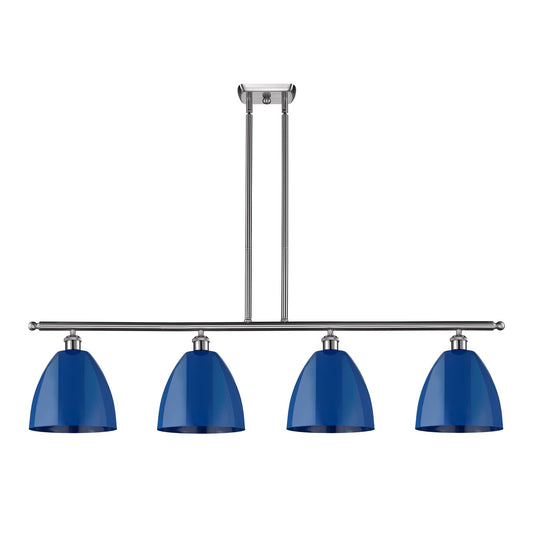 Innovations Plymouth 48in 4-Light Island Light | Industrial Farmhouse Brushed Satin Nickel and Matte Blue Metal | Kitchen | Model 516-4I-SN-MBD-9-BL-LED