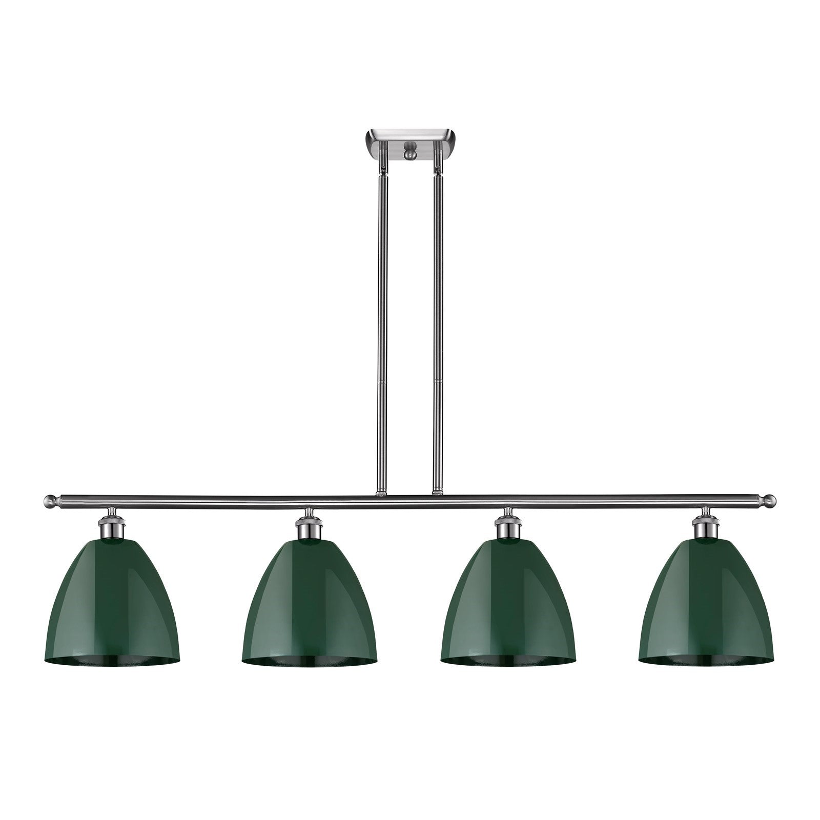 Innovations Plymouth 48in 4-Light Island Light | Industrial Farmhouse Brushed Satin Nickel and Matte Green Metal | Kitchen | Model 516-4I-SN-MBD-9-GR