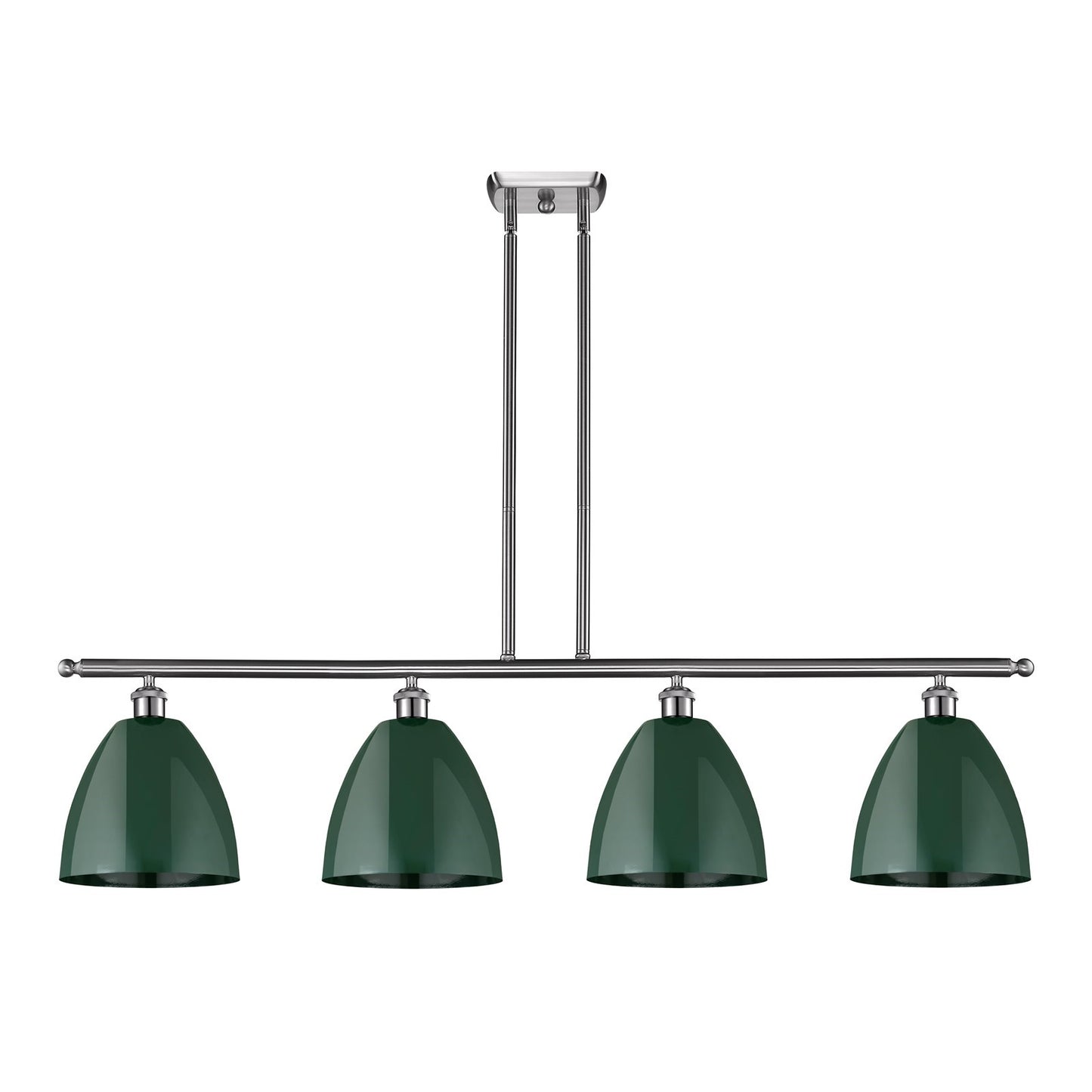 Innovations Plymouth 48in 4-Light Island Light | Industrial Farmhouse Brushed Satin Nickel and Matte Green Metal | Kitchen | Model 516-4I-SN-MBD-9-GR-LED