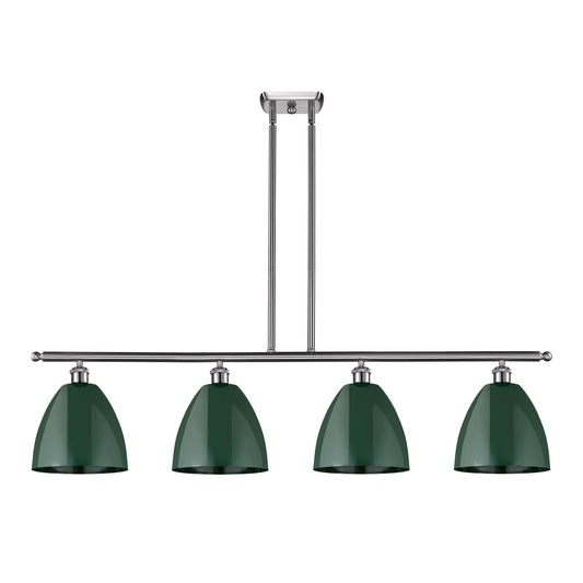 Innovations Plymouth 48in 4-Light Island Light | Industrial Farmhouse Brushed Satin Nickel and Matte Green Metal | Kitchen | Model 516-4I-SN-MBD-9-GR-LED