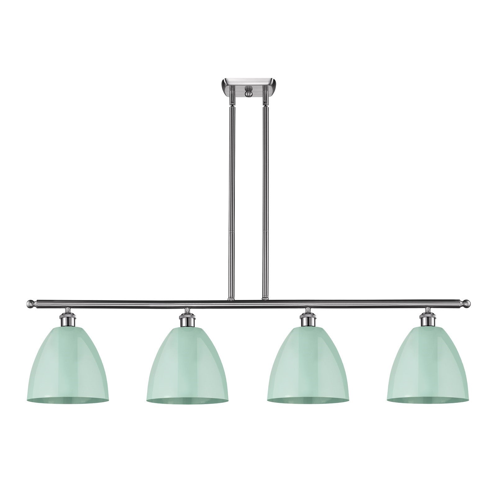 Innovations Plymouth 48in 4-Light Island Light | Industrial Farmhouse Brushed Satin Nickel and Matte Seafoam Metal | Kitchen | Model 516-4I-SN-MBD-9-SF