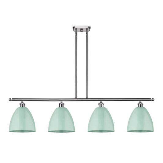 Innovations Plymouth 48in 4-Light Island Light | Industrial Brushed Satin Nickel and Matte Seafoam Metal | Kitchen Island & | Model 516-4I-SN-MBD-9-SF-LED