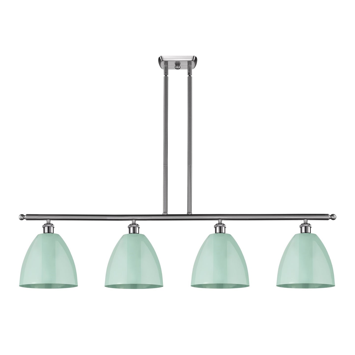 Innovations Plymouth 48in 4-Light Island Light | Industrial Brushed Satin Nickel and Matte Seafoam Metal | Kitchen Island & | Model 516-4I-SN-MBD-9-SF-LED