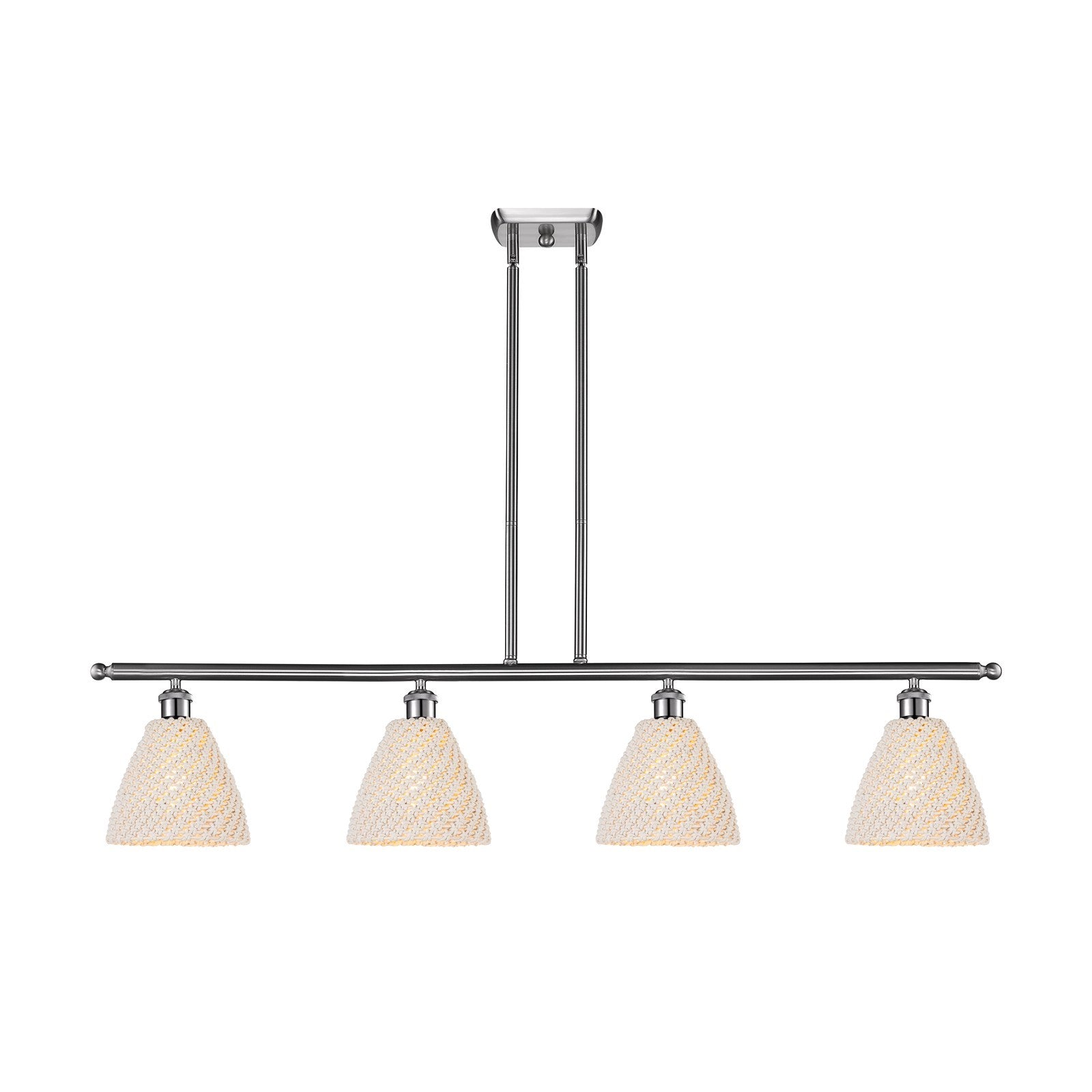 Innovations Bristol Natural 48in 4-Light Island Light | Farmhouse Brushed Satin Nickel and Natural Fiber Dome Shade | Kitchen | Model 516-4I-SN-NBD-75-NAT