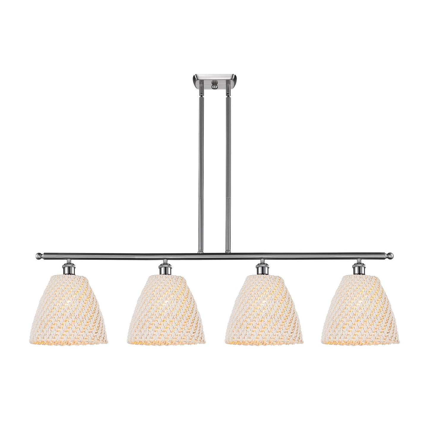 Innovations Bristol Natural 48in 4-Light Island Light | Farmhouse Brushed Satin Nickel and Natural Fiber Dome Shade | Kitchen | Model 516-4I-SN-NBD-9-NAT