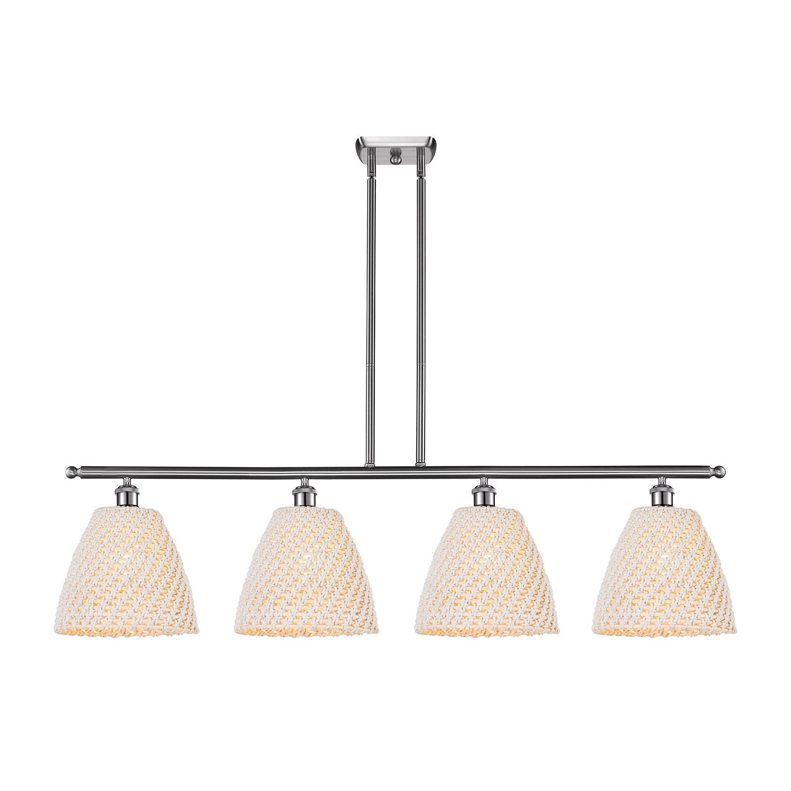 Innovations Bristol Natural 48in 4-Light Island Light | Farmhouse Brushed Satin Nickel and Natural Fiber Dome Shade | Kitchen | Model 516-4I-SN-NBD-9-NAT