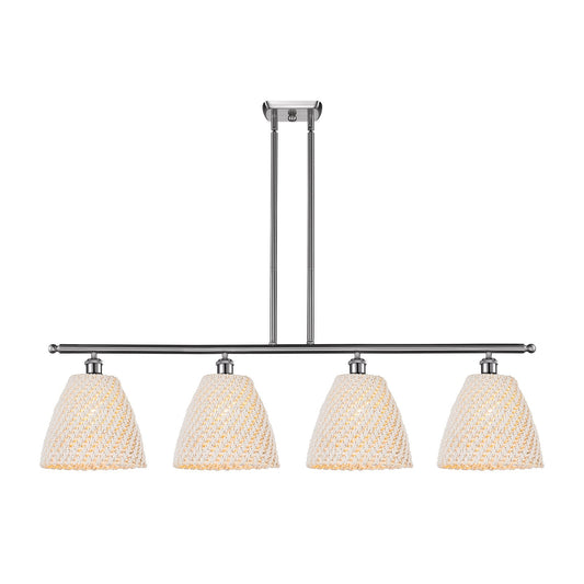 Innovations Bristol Natural 48in 4-Light Island Light | Farmhouse Brushed Satin Nickel and Natural Fiber Dome Shade | Kitchen | Model 516-4I-SN-NBD-9-NAT
