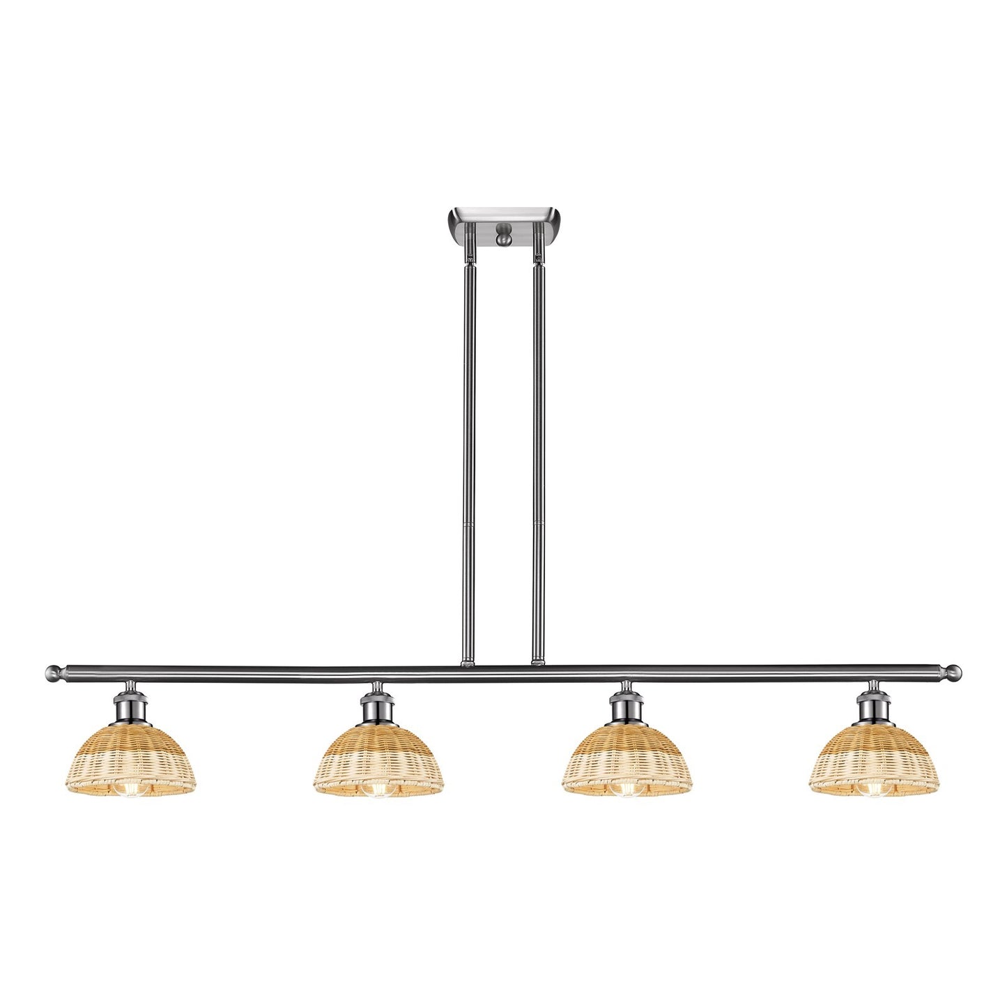 Innovations Lighting Bristol Natural II 48in 4-Light Island Light | Industrial Brushed Satin Nickel Steel and Natural Fiber | Model 516-4I-SN-NBD2-75-NAT
