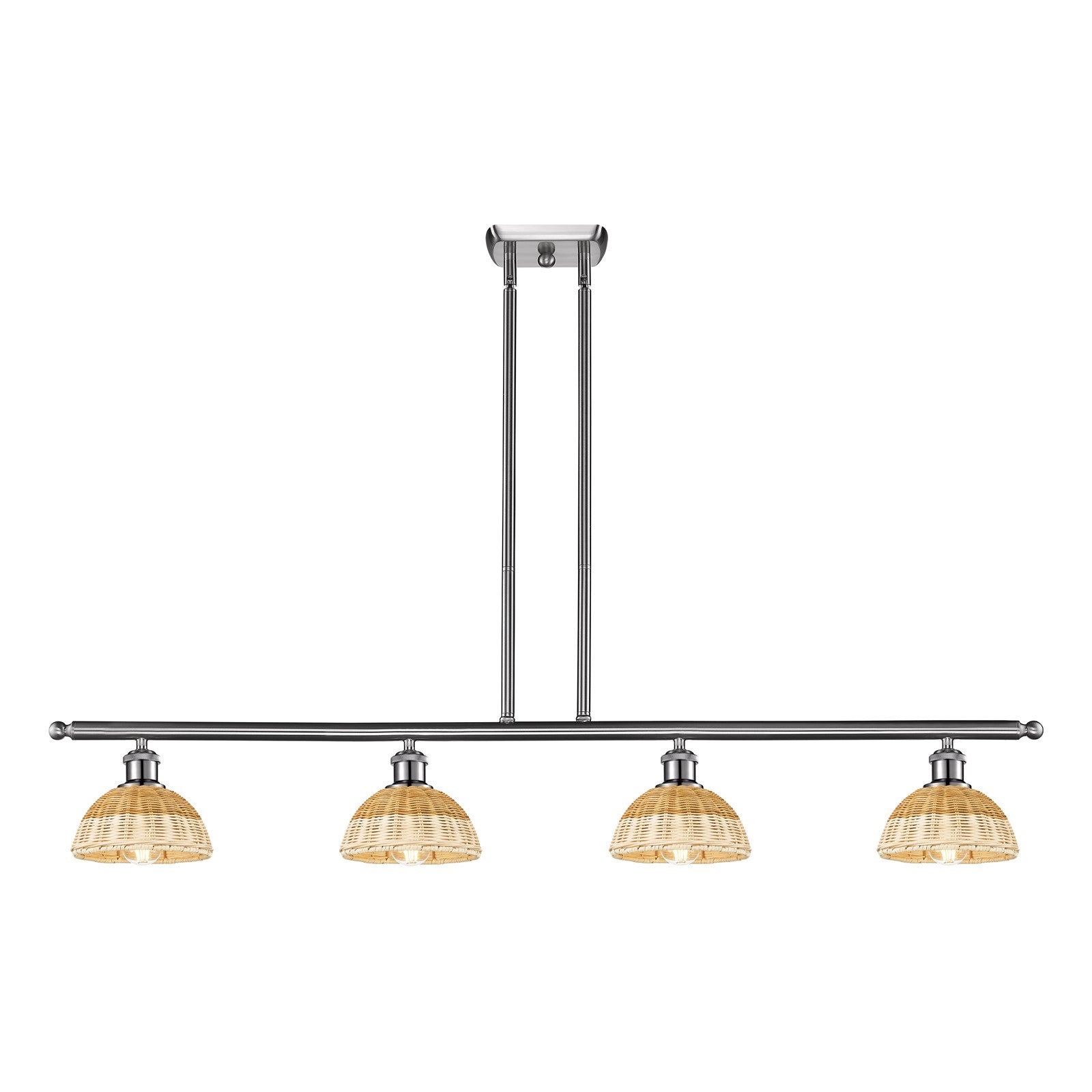 Innovations Lighting Bristol Natural II 48in 4-Light Island Light | Industrial Brushed Satin Nickel Steel and Natural Fiber | Model 516-4I-SN-NBD2-75-NAT