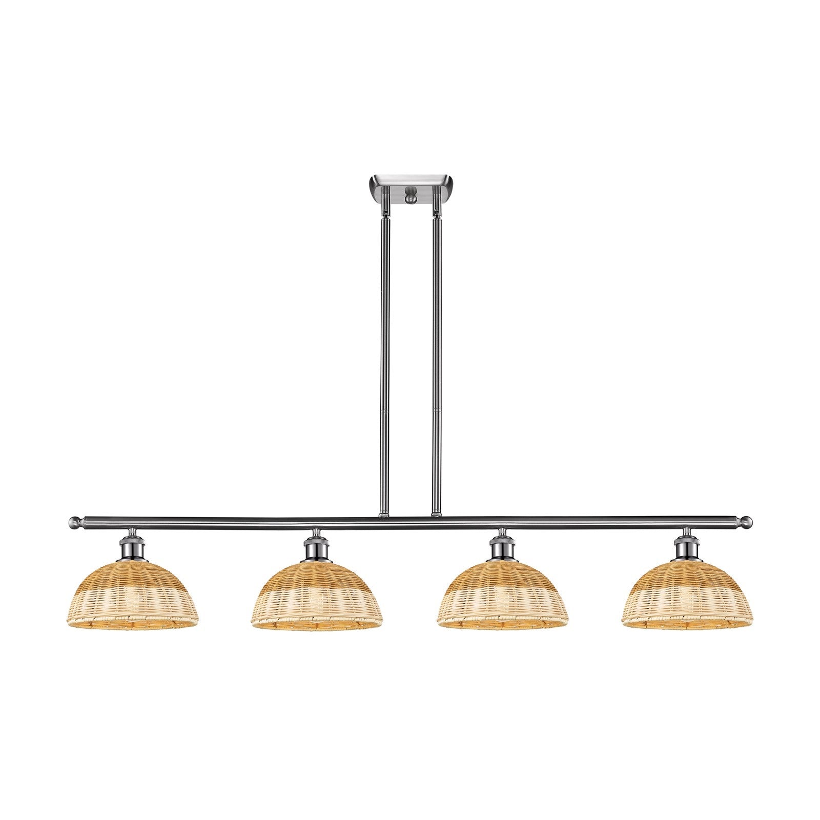 Innovations Bristol Natural II 48in 4-Light Island Light | Industrial Brushed Satin Nickel and Natural Fiber Dome Shade | Model 516-4I-SN-NBD2-9-NAT