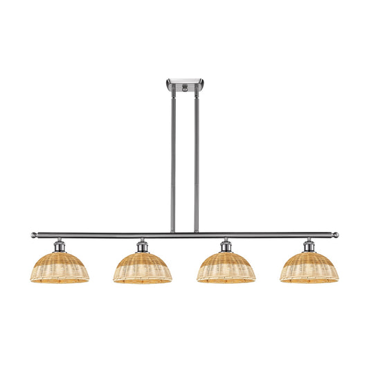 Innovations Bristol Natural II 48in 4-Light Island Light | Industrial Brushed Satin Nickel and Natural Fiber Dome Shade | Model 516-4I-SN-NBD2-9-NAT