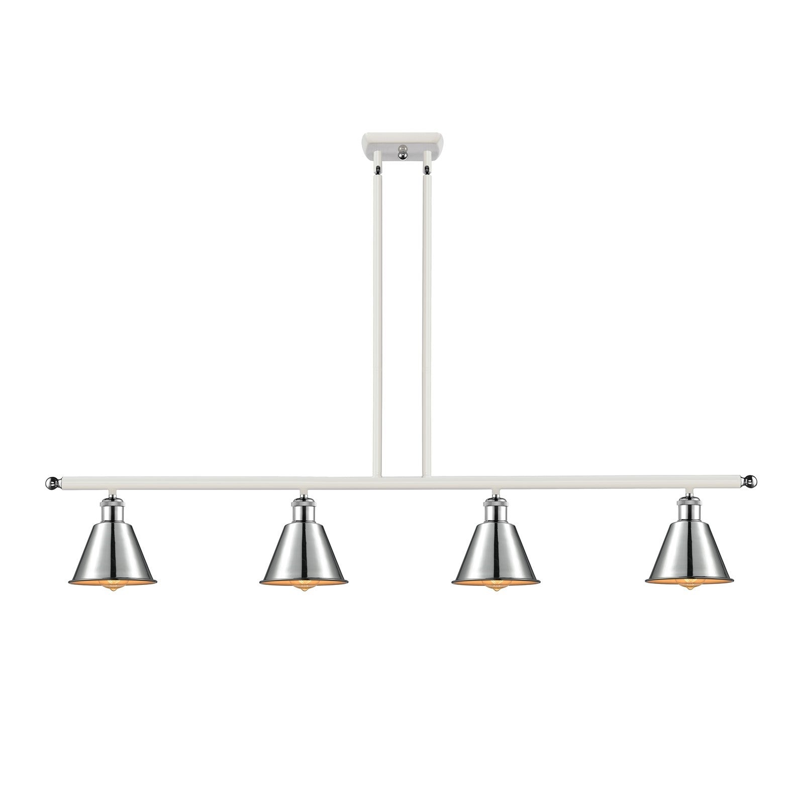 Innovations Smithfield 48in 4-Light Island Light | Industrial White Polished Chrome Metal | Kitchen Island & Dining Room | 48 x | Model 516-4I-WPC-M8-LED