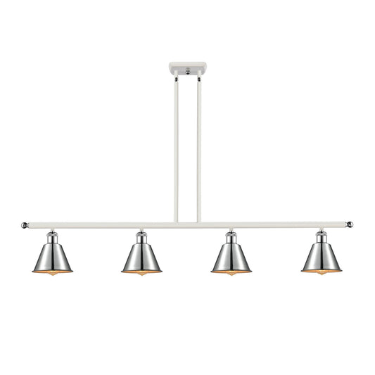 Innovations Smithfield 48in 4-Light Island Light | Industrial White Polished Chrome Metal | Kitchen Island & Dining Room | 48 x | Model 516-4I-WPC-M8-LED