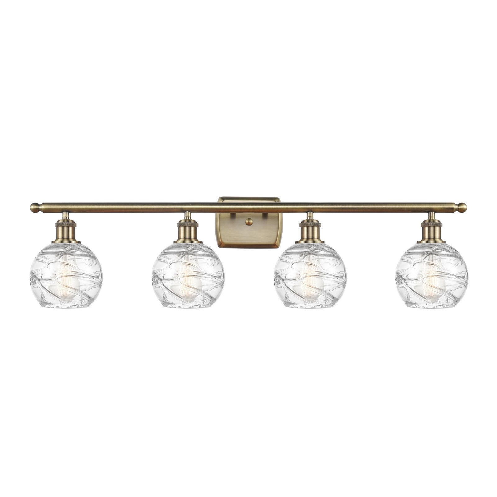Innovations Athens Deco Swirl 36in 4-Light Bath Vanity Light | Industrial Antique Brass and Clear Glass | Bathroom Vanity | Model 516-4W-AB-G1213-6CL