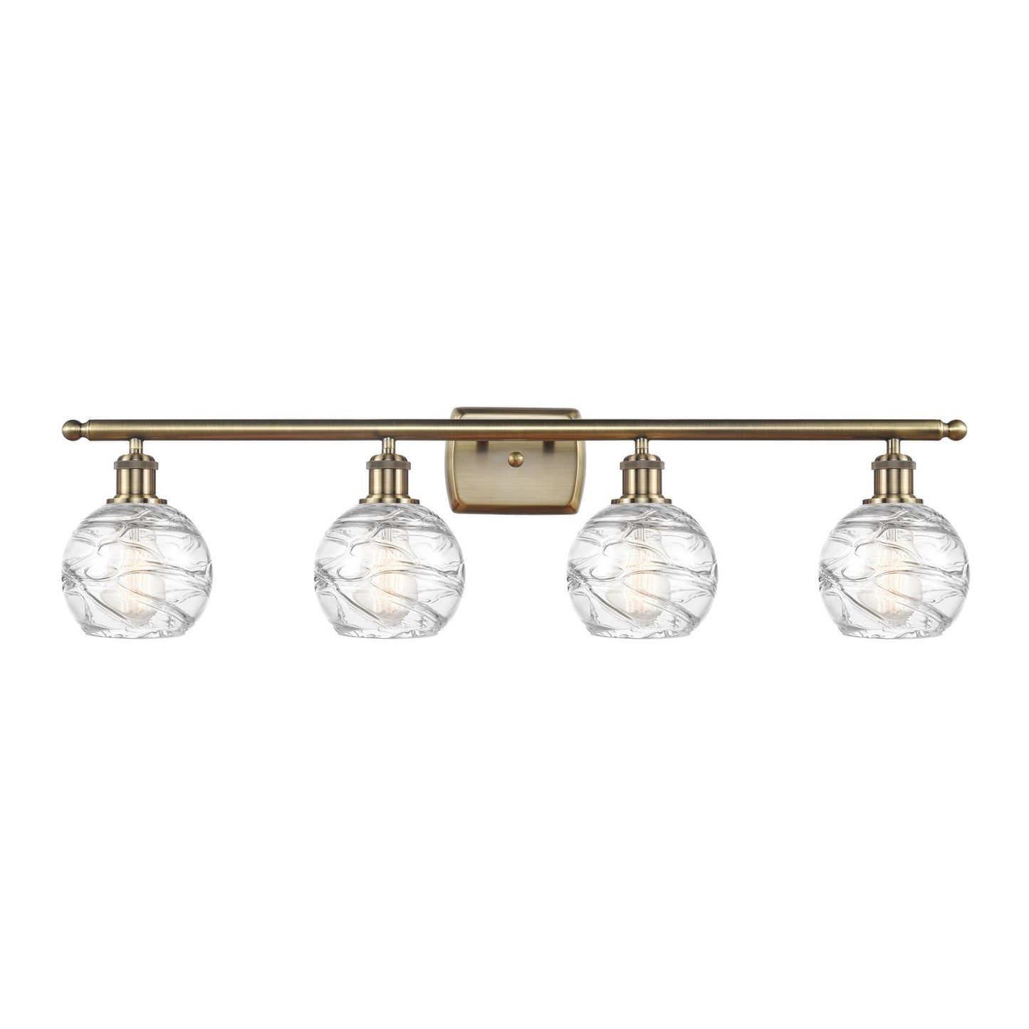 Innovations Athens Deco Swirl 36in 4-Light Bath Vanity Light | Industrial Antique Brass and Clear Glass | Bathroom Vanity | Model 516-4W-AB-G1213-6CL