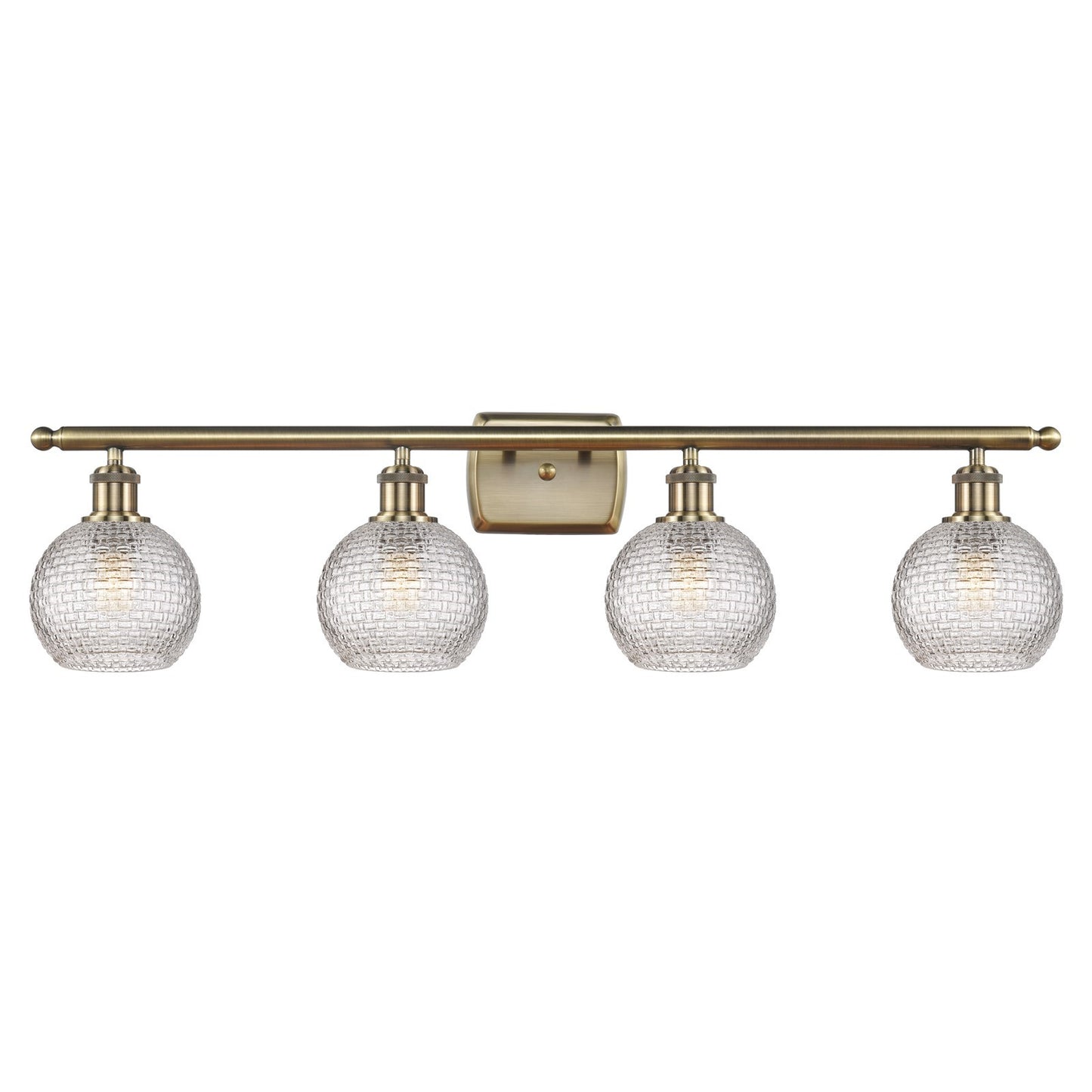 Innovations Athens 36in 4-Light Bath Vanity | Modern Contempo Farmhouse Antique Brass Steel and Clear Basket Weave Glass | Model 516-4W-AB-G122C-6CL