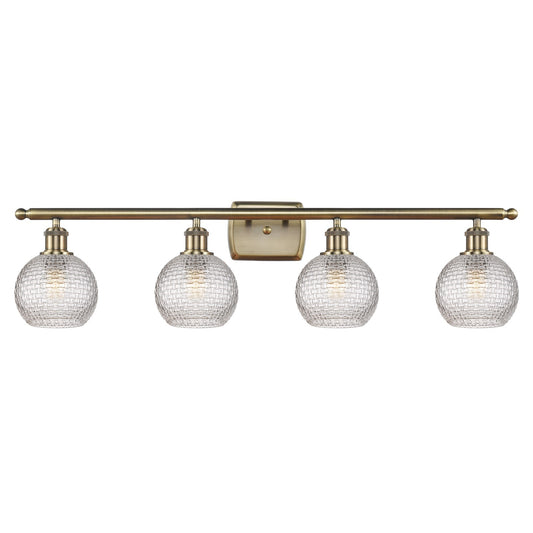 Innovations Athens 36in 4-Light Bath Vanity | Modern Contempo Farmhouse Antique Brass Steel and Clear Basket Weave Glass | Model 516-4W-AB-G122C-6CL