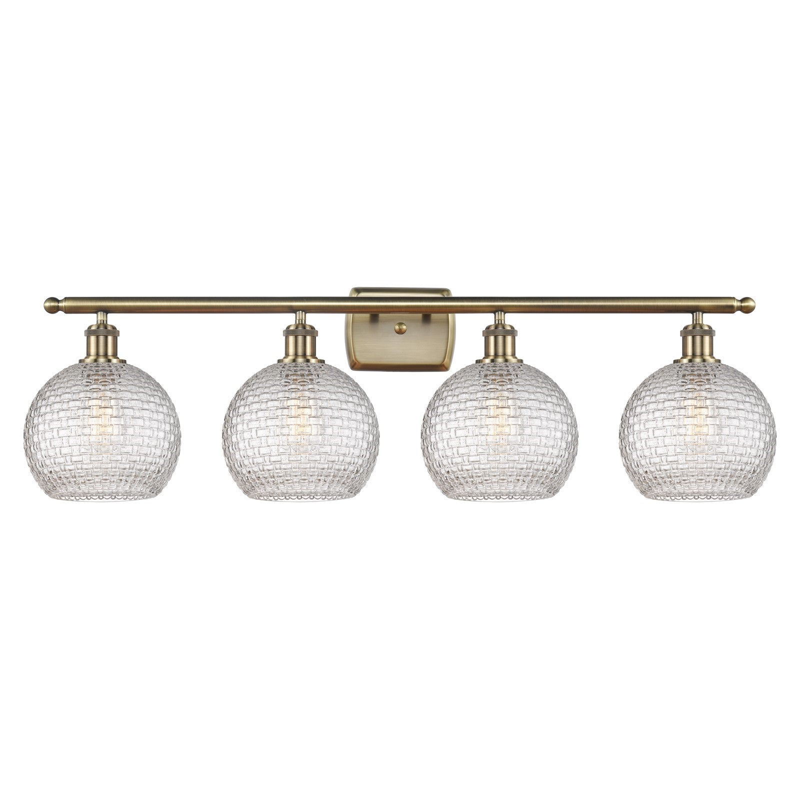 Innovations Athens 38in 4-Light Bath Vanity Light | Modern Farmhouse Antique Brass Steel and Clear Basket Weave Glass | Model 516-4W-AB-G122C-8CL