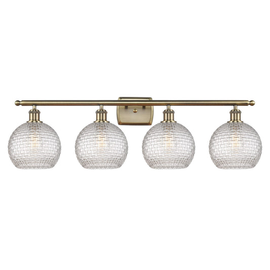 Innovations Athens 38in 4-Light Bath Vanity Light | Modern Farmhouse Antique Brass Steel and Clear Basket Weave Glass | Model 516-4W-AB-G122C-8CL