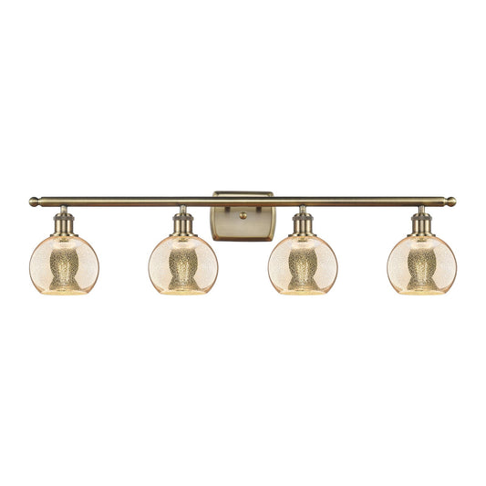 Innovations Athens 36in 4-Light Bath Vanity Light | Industrial Antique Brass Steel and Mercury Glass | Bathroom Vanity & Powder | Model 516-4W-AB-G128-6