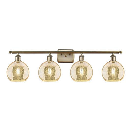 Innovations Athens 38in 4-Light Bath Vanity Light | Industrial Antique Brass Steel and Mercury Glass | Bathroom Vanity | 38 x 11 | Model 516-4W-AB-G128-8