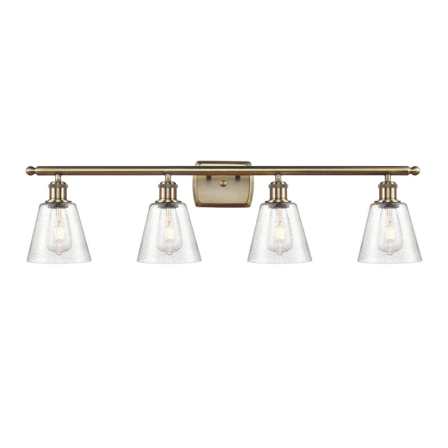 Innovations Caton 36in 4-Light Bath Vanity Light | Art Nouveau Industrial Antique Brass Steel and Frosted Glass | Bathroom Vanity | Model 516-4W-AB-G454