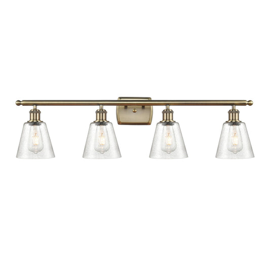 Innovations Caton 36in 4-Light Bath Vanity Light | Art Nouveau Industrial Antique Brass Steel and Frosted Glass | Bathroom Vanity | Model 516-4W-AB-G454