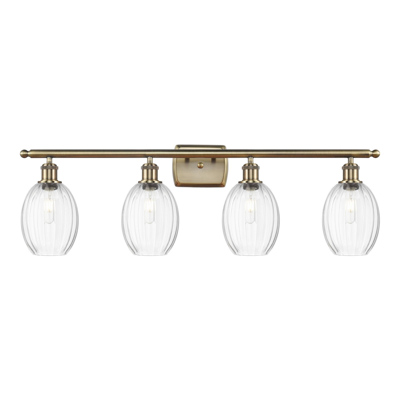 Innovations Preston Bulb 36in 4-Light Bath Vanity Light | Industrial Antique Brass and Clear Glass | Bathroom Vanity | 36.25 x | Model 516-4W-AB-G459-6CL