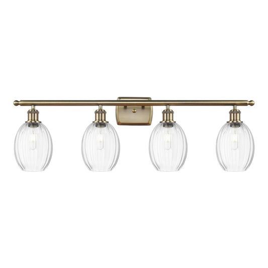 Innovations Preston Bulb 36in 4-Light Bath Vanity Light | Industrial Antique Brass and Clear Glass | Bathroom Vanity | 36.25 x | Model 516-4W-AB-G459-6CL