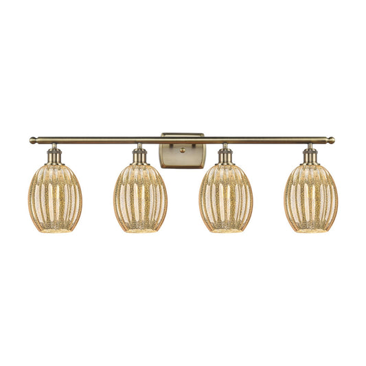 Innovations Preston Bulb 36in 4-Light Bath Vanity Light | Industrial Antique Brass Steel and Mercury Glass | Bathroom Vanity | Model 516-4W-AB-G459-6ME