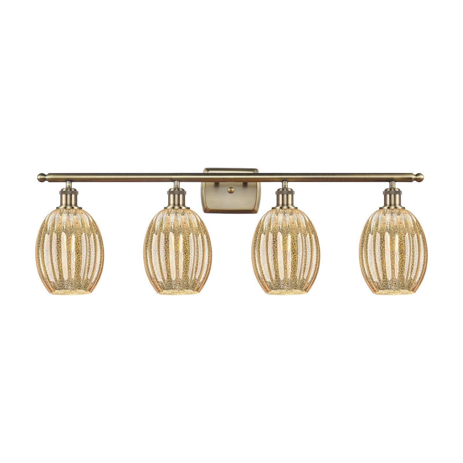 Innovations Preston Bulb 36in 4-Light Bath Vanity Light | Industrial Antique Brass Steel and Mercury Glass | Bathroom Vanity | Model 516-4W-AB-G459-6ME