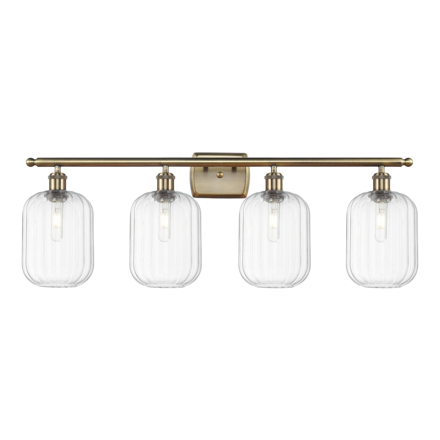 Innovations Preston Cylinder 37in 4-Light Bath Vanity Light | Industrial Antique Brass Steel and Clear Glass | Bathroom Vanity | Model 516-4W-AB-G460-7CL