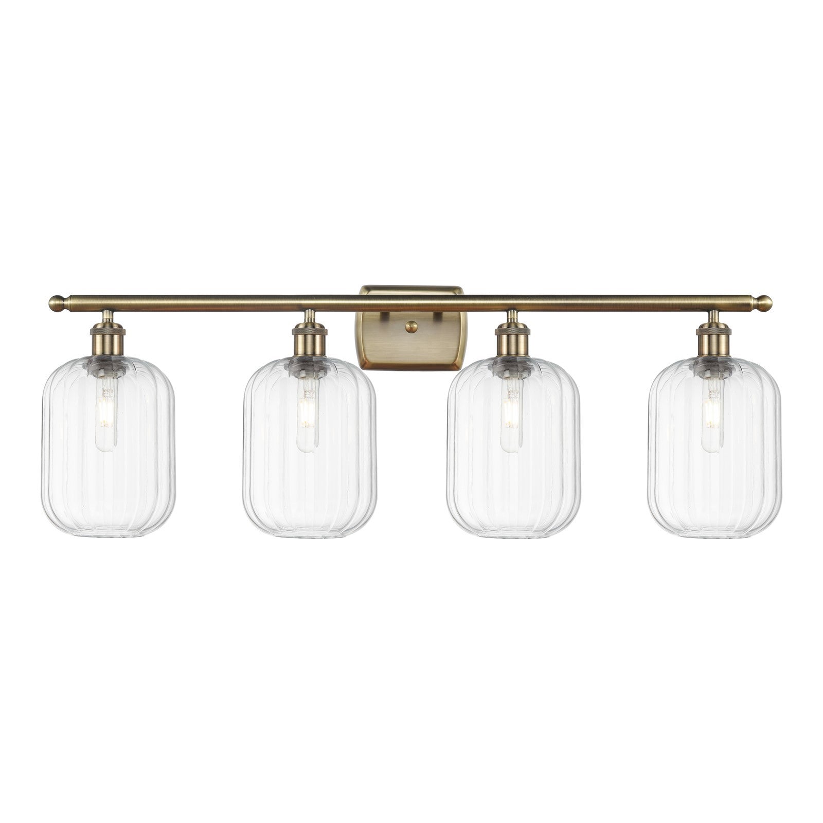 Innovations Preston Cylinder 37in 4-Light Bath Vanity Light | Industrial Antique Brass Steel and Clear Glass | Bathroom Vanity | Model 516-4W-AB-G460-7CL