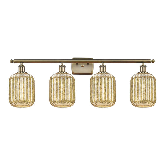 Innovations Preston Cylinder 37in 4-Light Bath Vanity Light | Industrial Antique Brass and Mercury Glass | Damp Rated Bathroom | Model 516-4W-AB-G460-7ME