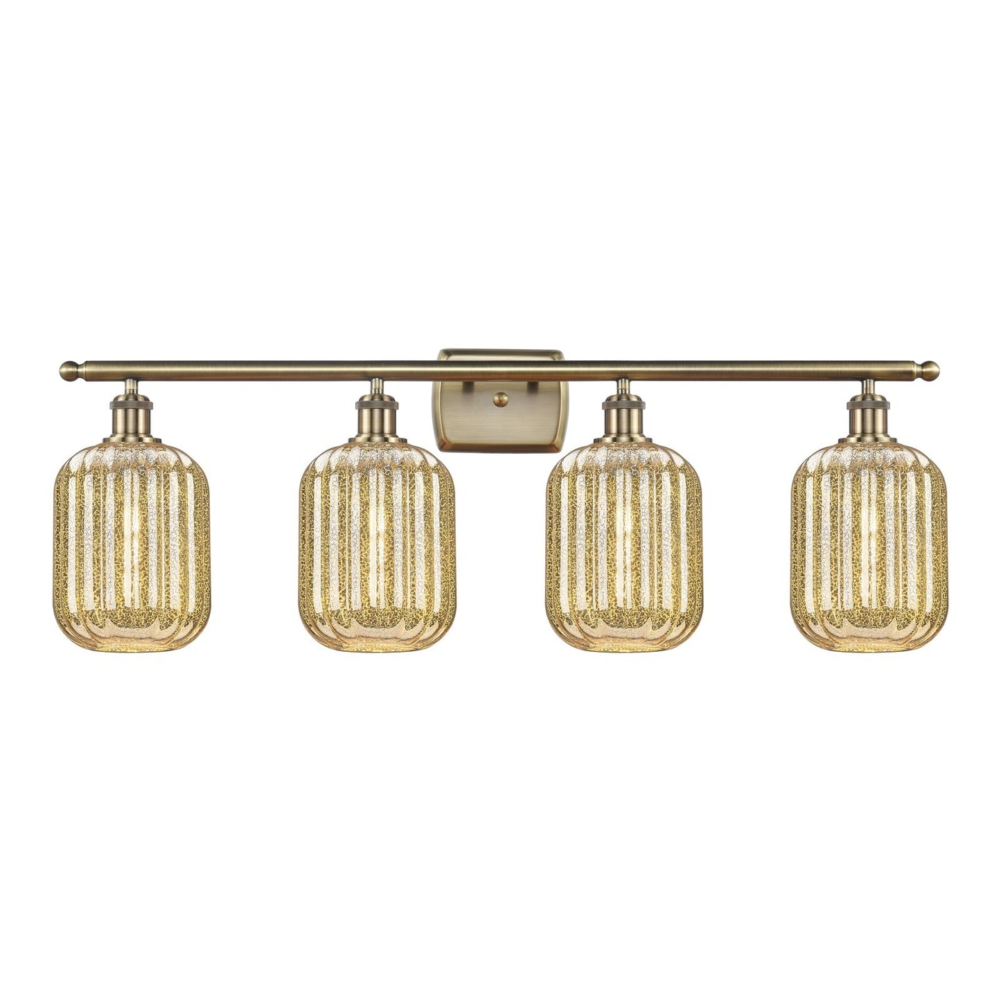 Innovations Preston Cylinder 37in 4-Light Bath Vanity Light | Industrial Antique Brass and Mercury Glass | Damp Rated Bathroom | Model 516-4W-AB-G460-7ME